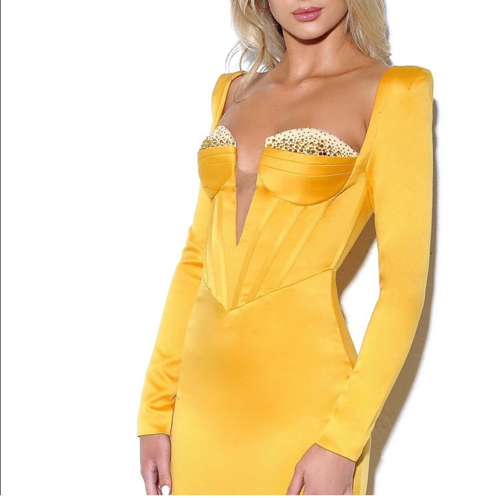 Camila Gold Satin Corset Dress With Crystals